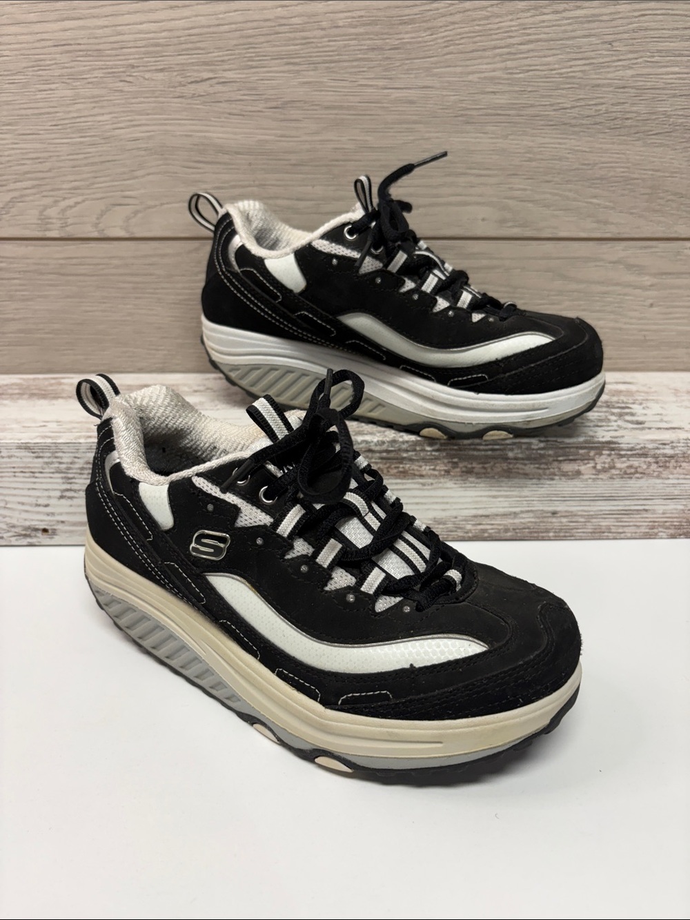 Skechers Black and White Shape Up Shoes